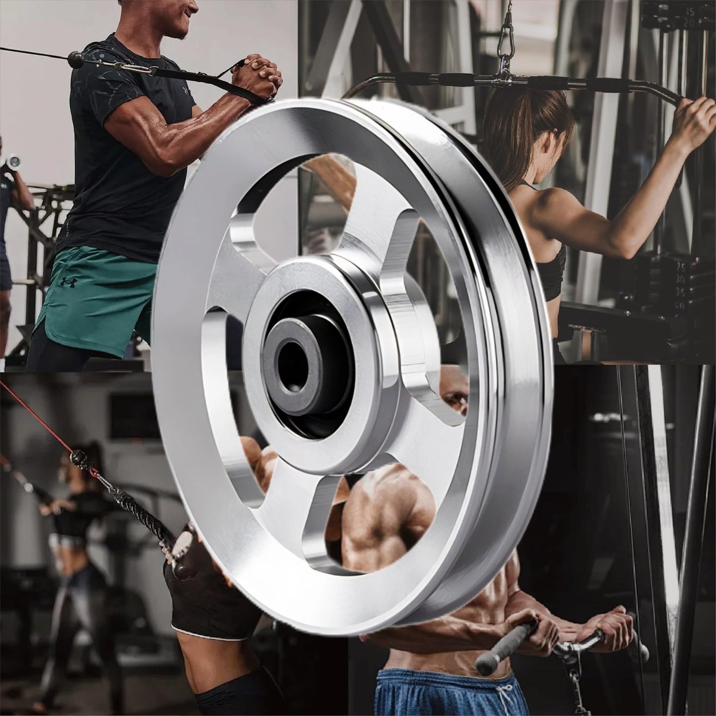 Ezweiji Cable Pulley Wheel, 114-115mm Universal Aluminum Alloy Pulley Wheel for Home Gym Exercise Strength Training Equipment