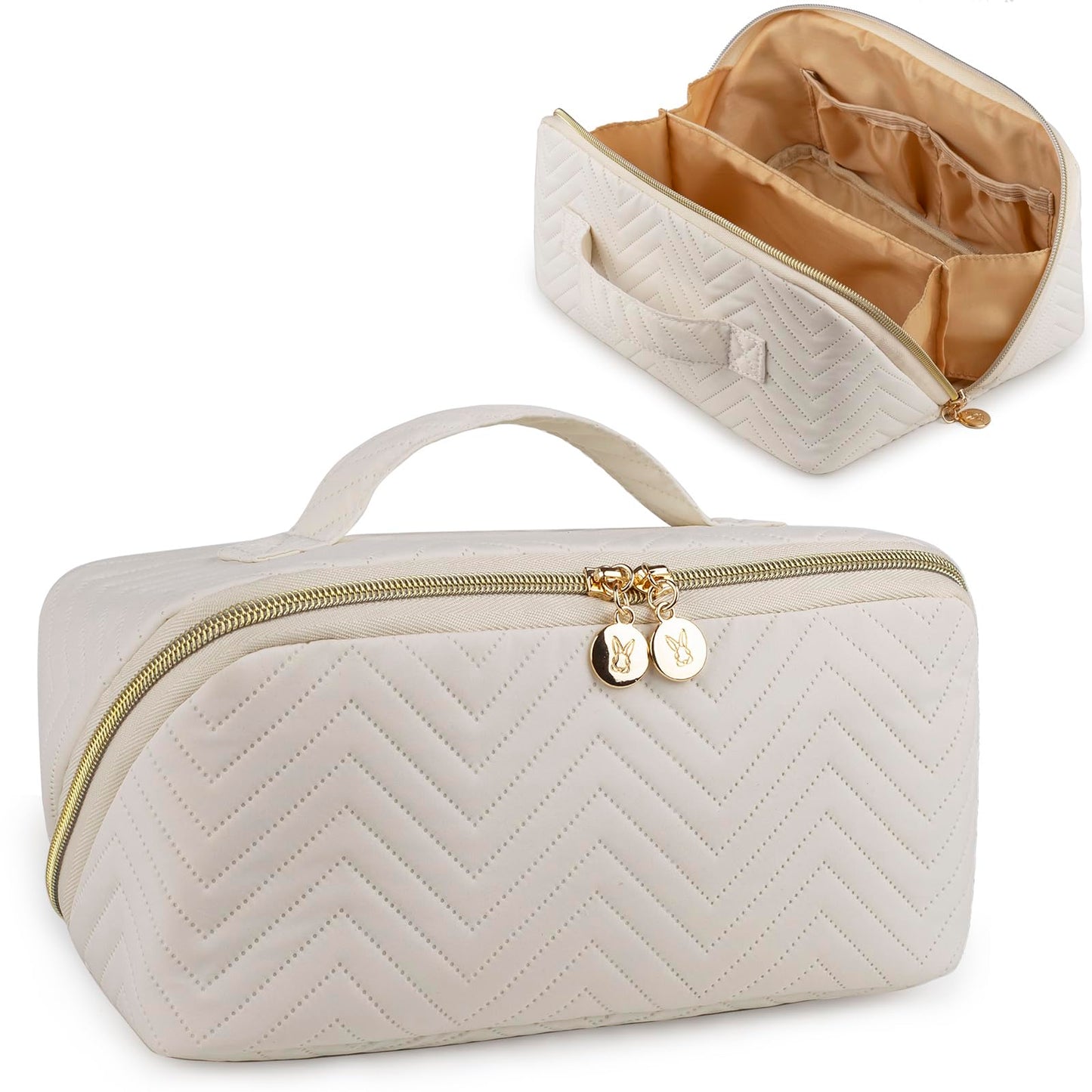 Makeup Bag Cosmetic Bag, Large Capacity Travel Makeup Bag for Women with Portable Pouch Open Flat Water-resistant Toiletry Organizer Bag with Handle Divider(Blue)