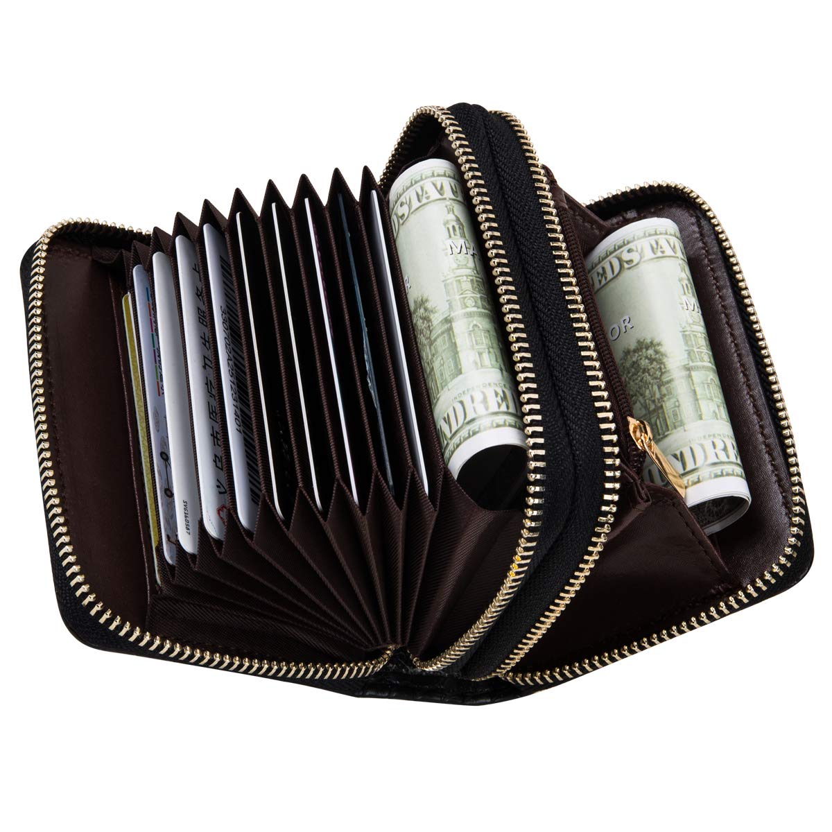 Heaye Small Women Wallets for Women Credit Card Case Wallet Holder RFID with ID Window Zipper Black