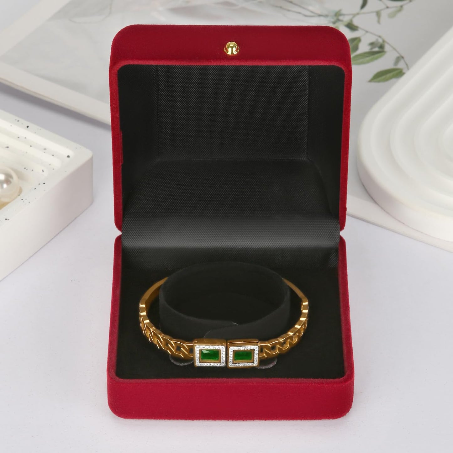 KUKUVR 2 Pieces Velvet Bracelet Necklace Gift Box, Jewelry Bangle Holder Box, Bracelet Necklace Display Storage Case for Women Girl (Red)