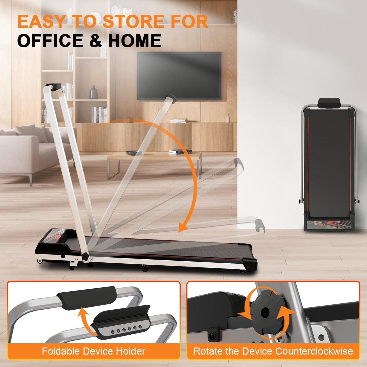 RIVANO 2025 Walking Pad Treadmill, Portable Under Desk Treadmill for Home Office Use, 2 in 1 Folding Walking Pad with Incline, Wide Walking Pad with Remote Control, Large Screen, Smart App