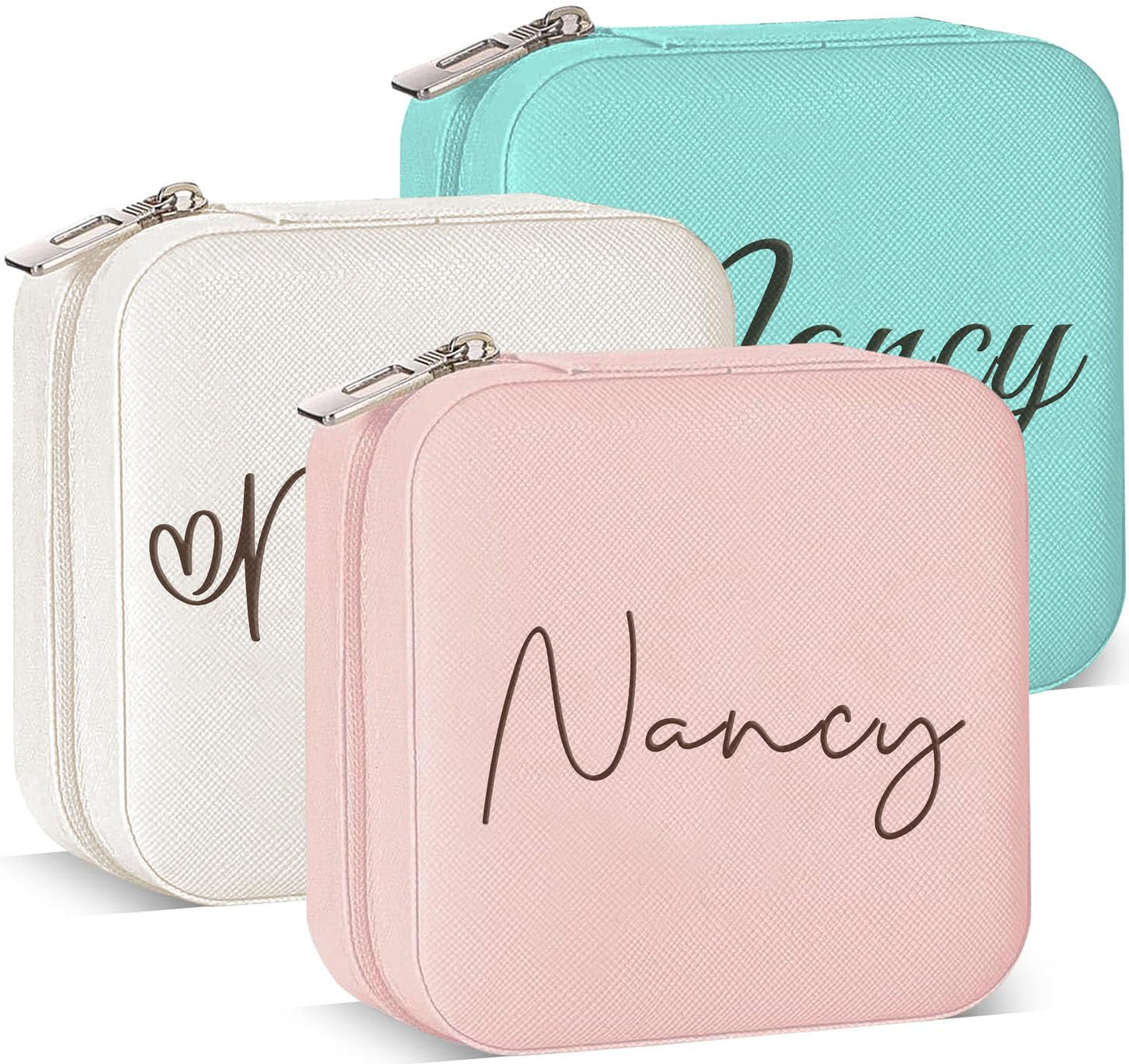 Ships Next Day, Custom Travel Jewelry Box with Name and Birth Flower, Birthday Gifts for Women, Bridesmaid Proposal Gifts Personalized Small Travel Jewelry Case, Customized Gifts for Teen Girls