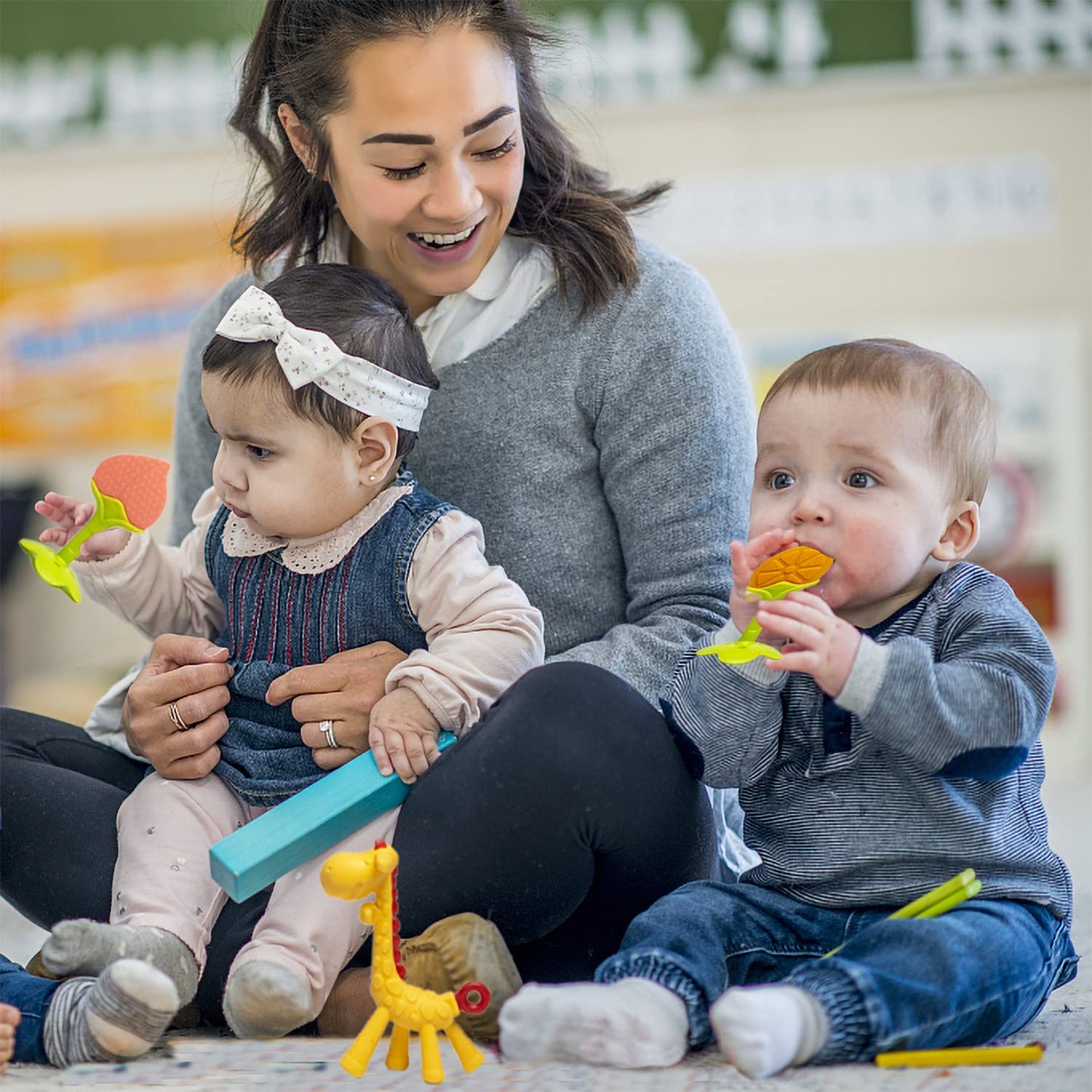 HONGTEYA Teething Toys for Babies 0-6 Months 6-12 Months 6 Pack- 4 Teethers for Babies Baby 2 Fruit Feeders for Newborn Infants BPA Free Natural Organic Freezer Silicone Baby Teethers Set