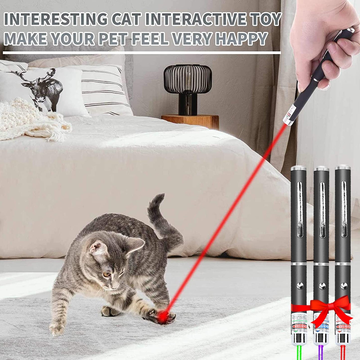 MEUSNO 3 Pack Cat Laser Pointer Toy, Red Green Purple Cat Laser Pointer for Cats Dogs Indoor Chaser Cats Dog Pet Laser Toy Laser Light Pointer, Small Laser Pet Toy Geese Deterrent
