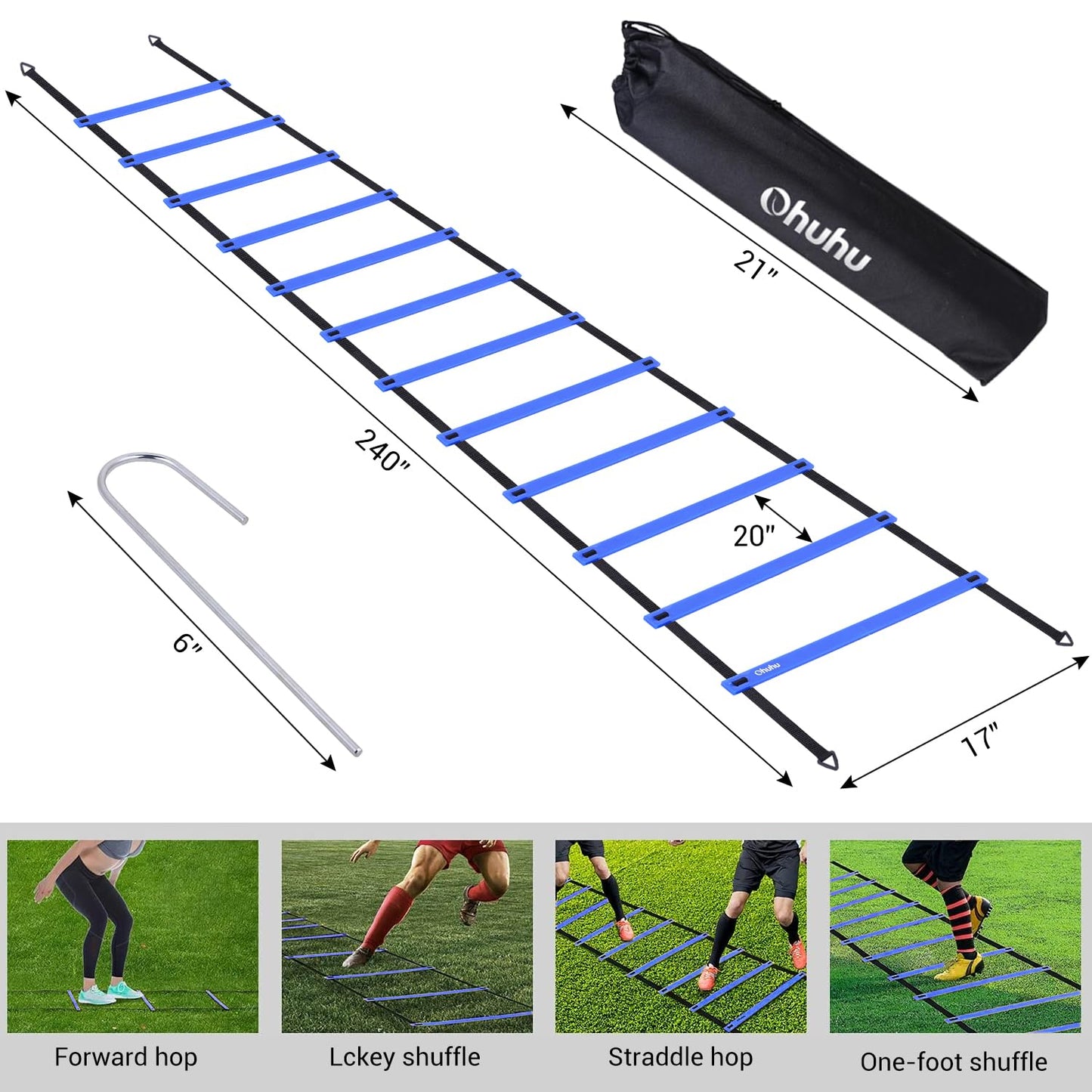 Ohuhu Agility Ladder Speed Training Equipment 12 Rung Exercise Ladders with Ground Stakes for Soccer Football Boxing Footwork Sports Feet Fitness Training Ladder with Carry Bag Yellow or Blue