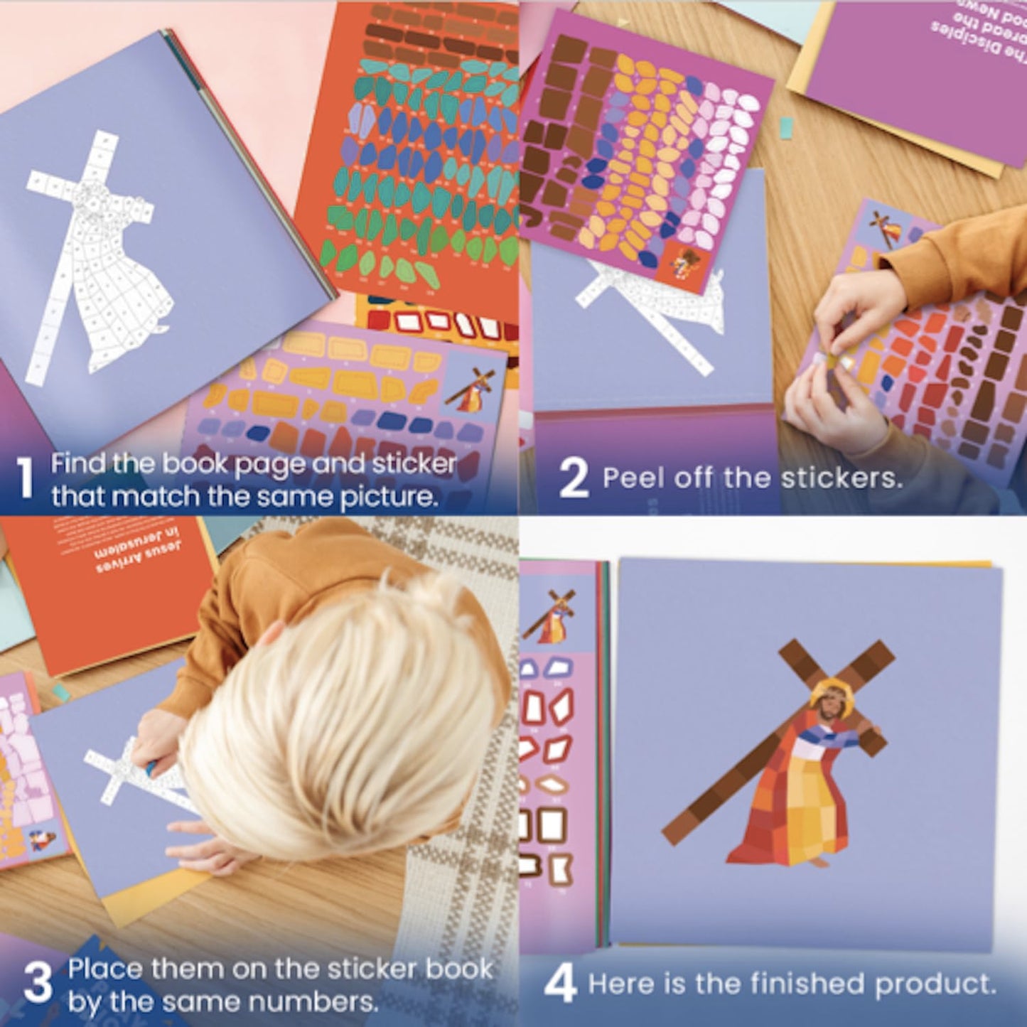 PRAY BY STICKER Book - Story of The Cross Religious Activity - Interactive Faith-Based Learning with Stickers - 9" x 9" Educational & Spiritual Book - Lent & Easter Gift