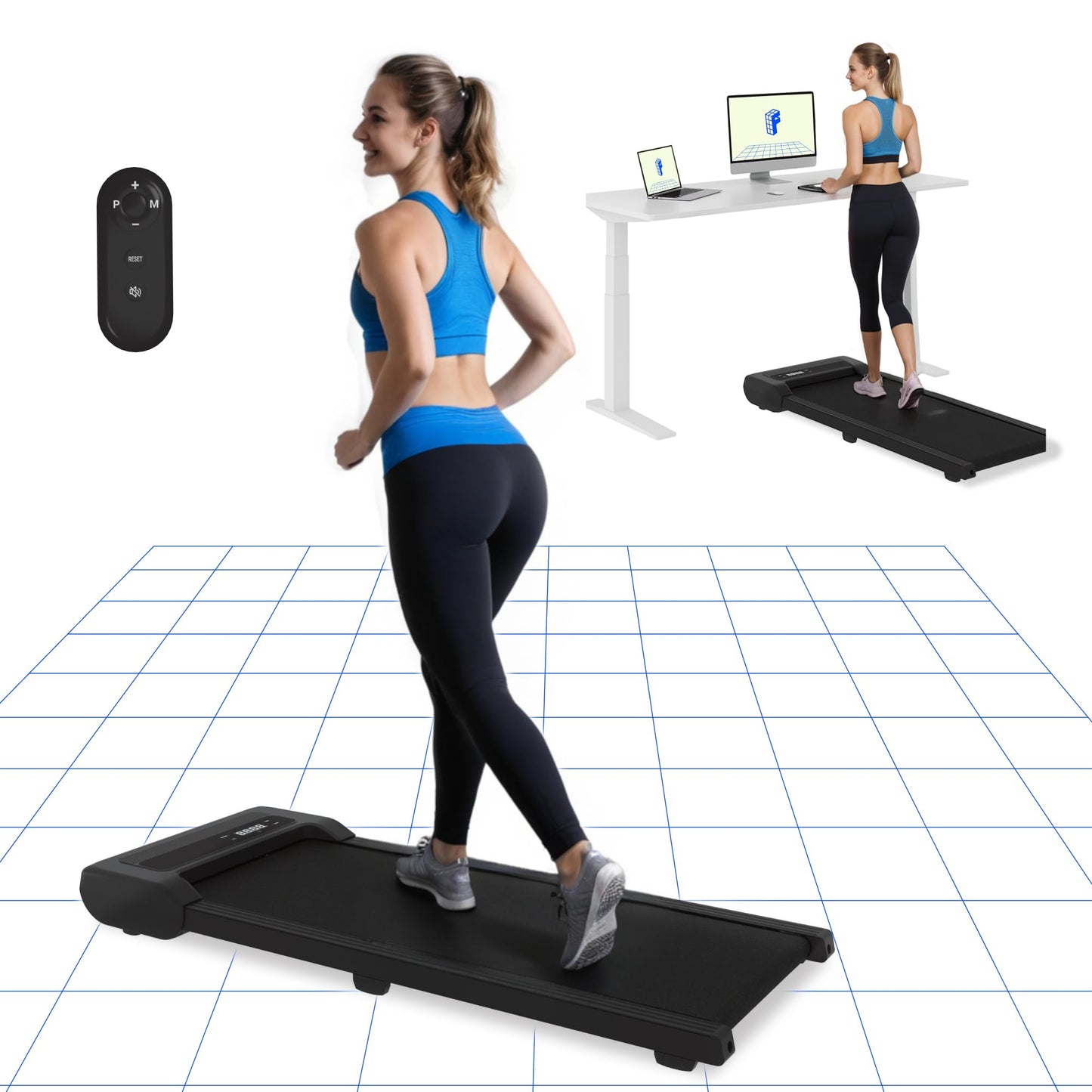 FLEXISPOT Walking Pad, Portable Treadmill for Home Office, 2.5HP Under Desk Treadmill with 265 Lbs Capacity, Remote Control, Led Display, Black