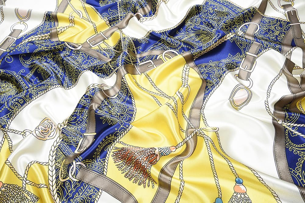 corciova 35 x 35 Women Silk Like Square Hair Scarf Sleeping Wrap Headscarf Gold Duke Blue Belt Spike Curly Headband Fashion