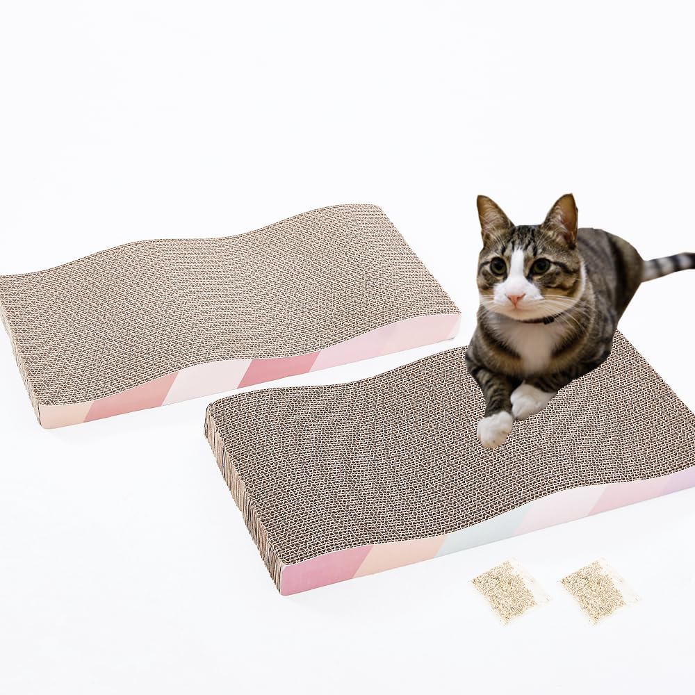 SIDAZON Cat Scratching Board cat Scratcher Cat Scratch Pad Cardboard cat scratchers for Indoor Cats Reversible Large Wide Corrugated with Catnip(2pcs)