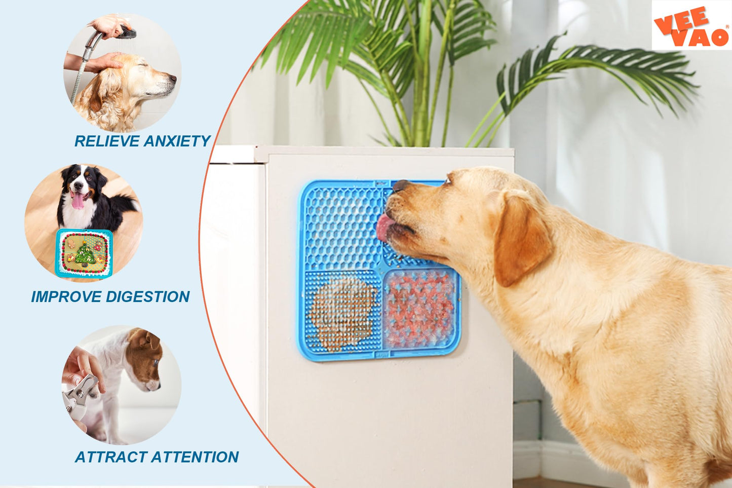 VEEVAO XL Lick mat for Large Dogs Breed, 12"×10" Food Grade Silicone Dog Lick Mat with Suction Cups, Lick Matts for Large Dogs Anxiety Reliever, Peanut Butter Lick Mat for Boredom Breaker (Blue)