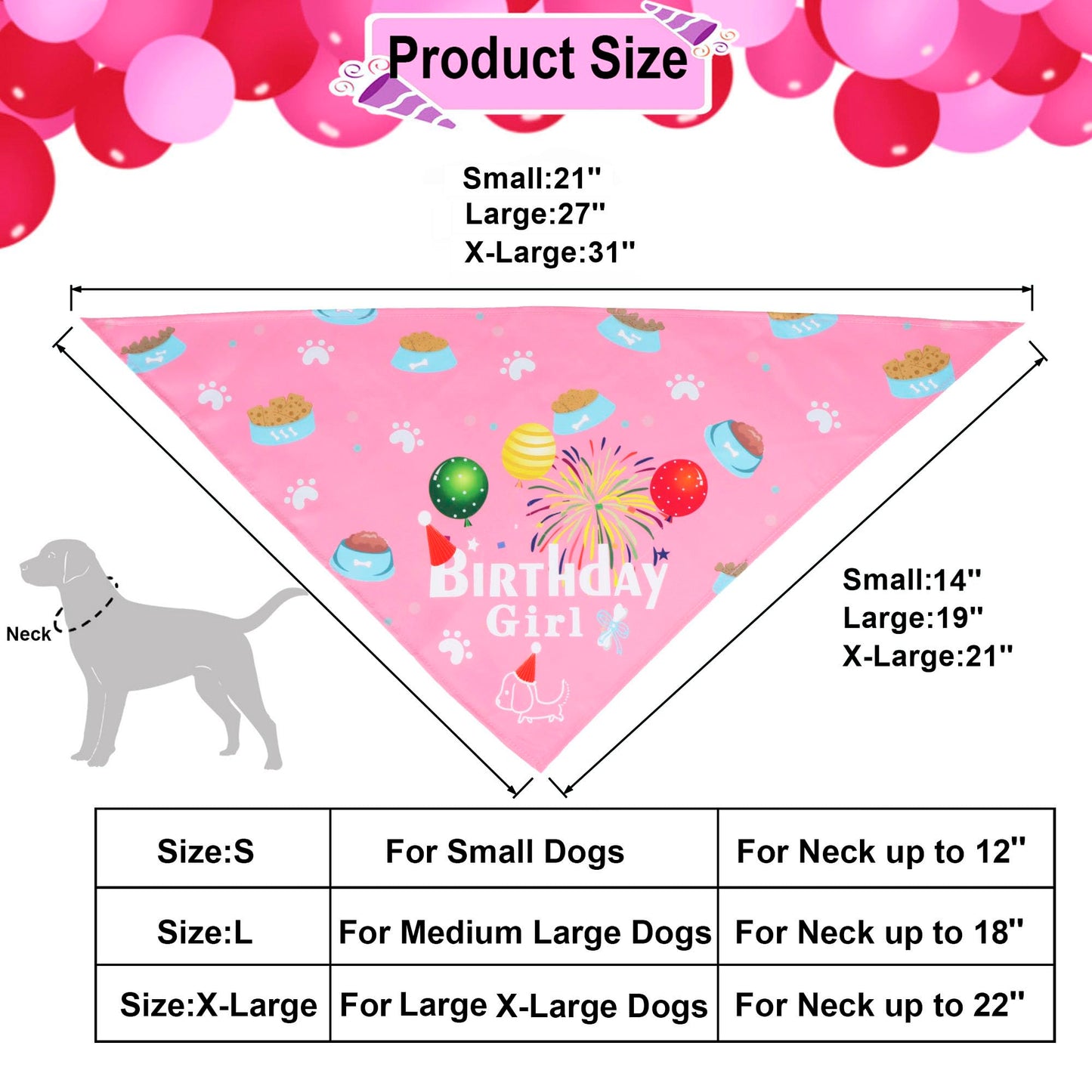 ADOGGYGO Dog Bandana Hat Set for Birthday Party Supply, Boy Girl Pet Birthday Scarf for Medium Large Dog (Large, Pink)