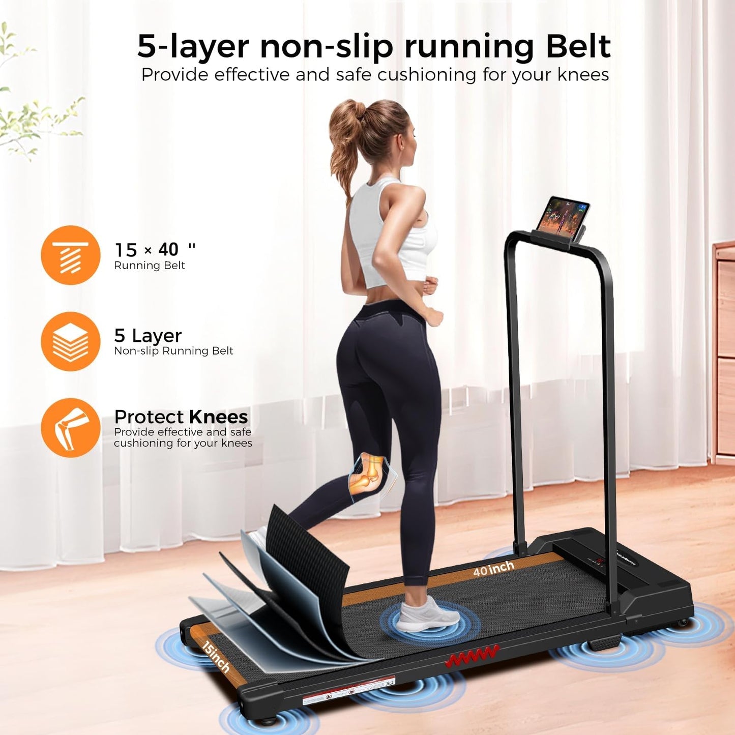 Walking Pad with Handle Bar, Portable Treadmills for Home Small Spaces, 3.0 HP Foldable Folding Walking Pad Treadmill with Handles, Running Machine with Remote Control, 300LBS Capacity