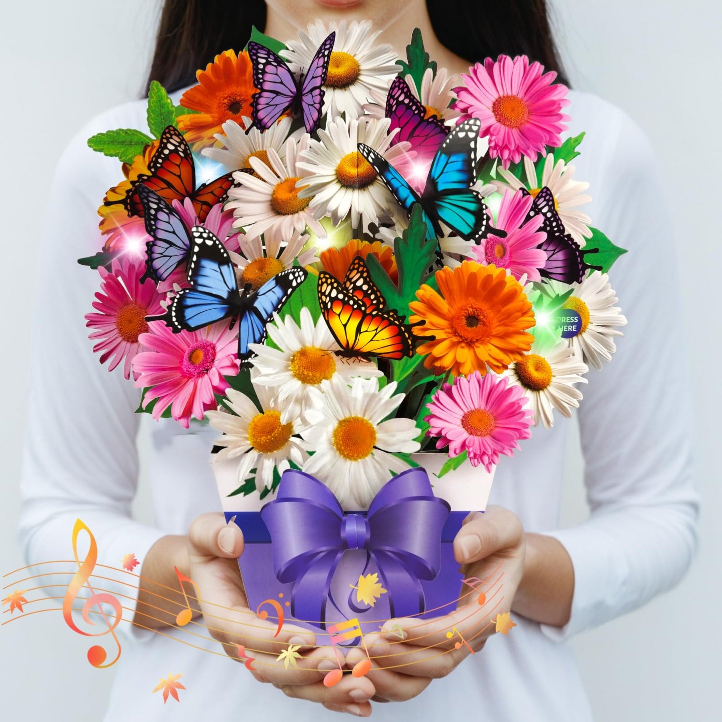 Pop Up Card with Music and Light, Anniversary Card with Roses, Flower Bouquet 3D Gift Card, Birthday Valentines Day Gifts Mothers Day Gifts for Women Mom Wife(Rose)