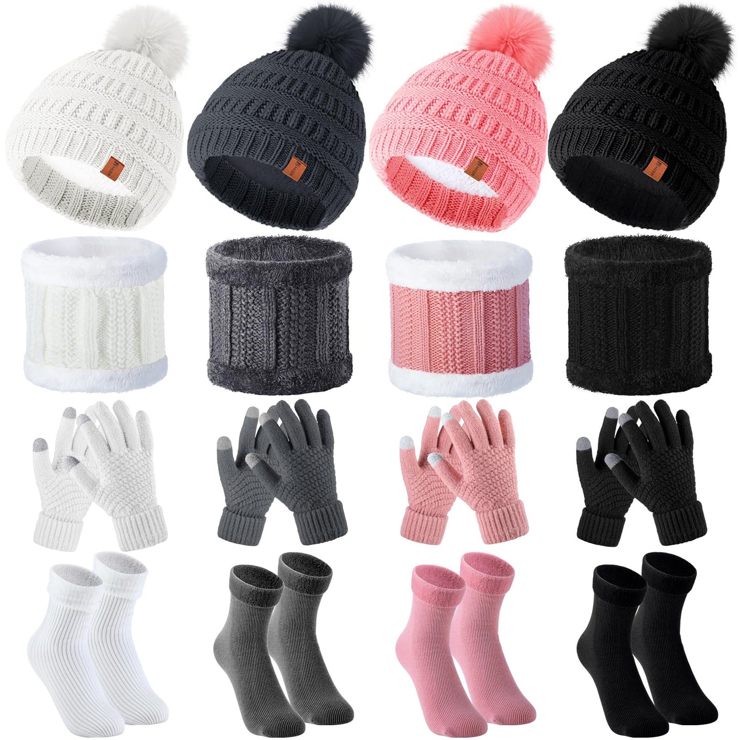 Neer 16 Pcs Winter Warm Hat Scarf Gloves Sock Set Knit Beanie Hat Touchscreen Gloves Neck Warmer Scarf for Women Men