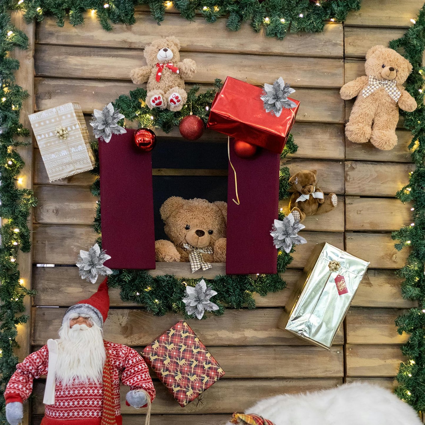 YUAGOLLE Christmas Artificial Poinsettia Flowers: 12pcs Silver Poinsettia With Clips Silk Glitter Picks Fake Floral, For Decorations, Xmas tree decor, Wreath Garland Bulk, Wedding, New Year ornaments.