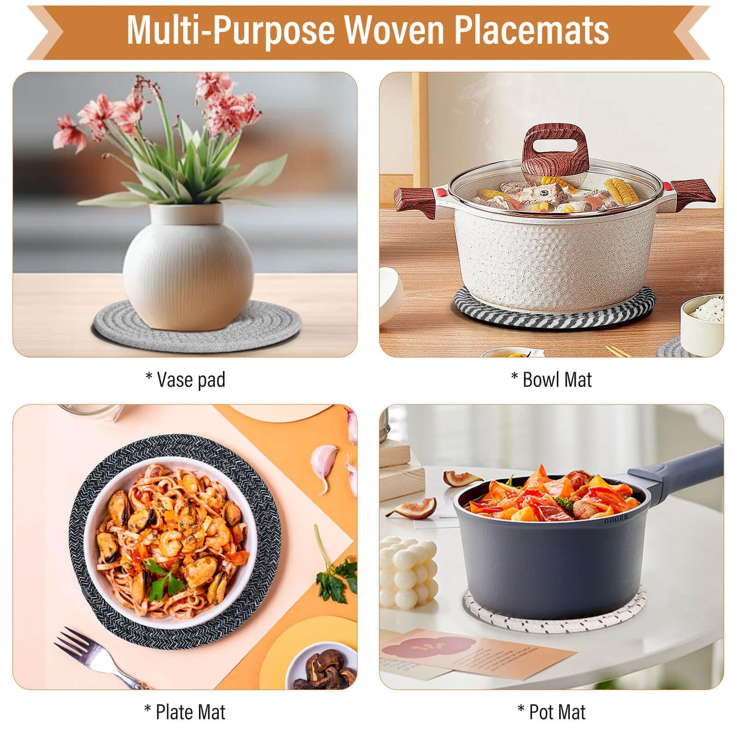 Tidponra Trivet Mats Set for Hot Dishes, 5 Heat Resistant Pot Holders Kitchen Counter, Table, Home Essentials, Anti Stain Hot Pads Plate Mats for Hot pots and Pans, 7 Inches