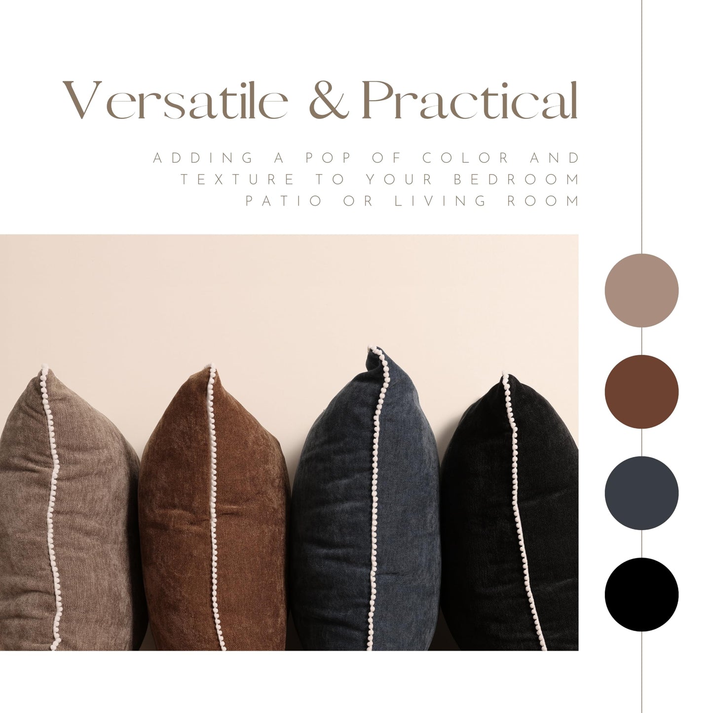 VOILYBIRD Black Boho Pillow Covers 20x20 Inch, Decorative Throw Pillow Covers for Sofa, Couch Pillow Covers for Living Room, Set of 2