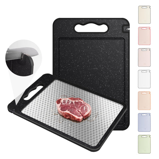 2 in 1 Stainless Steel Cutting Board with Handle Chopping Large Big Small Metal Carving Kitchen Meat Butcher Block Not Titanium Wood Bamboo Glass Marble Stone Rubber Plastic Sink Grey/Yellow