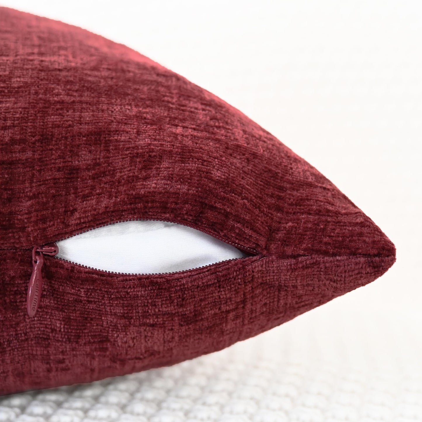 CaliTime Throw Pillow Covers Decorative 12 X 20 Inches Pack of 2 Cozy Chenille Cushion Cases for Couch Sofa Bed Living Room Home Burgundy