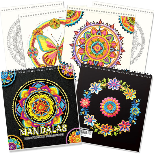 FUN LAVIE Adult Coloring Book - Mandala Coloring Books for Adults Relaxation and Teens Stress Relief, Large Print Spiral Bound Coloring Book for Women,Mandalas Style Mindfulness Stress-Free Patterns
