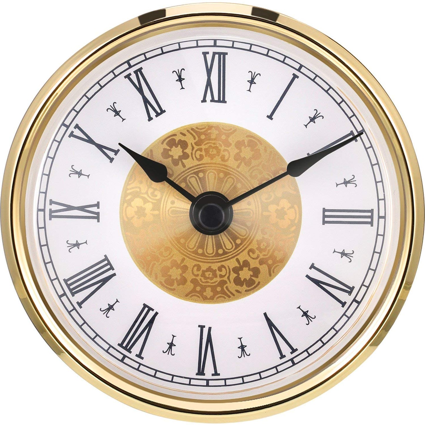 Hicarer 3-1/8 Inch (80 Mm) Mini Quartz Clock Insert Round Clocks Head Insert Roman Number Replacement Movement White Face (Gold Trim)
