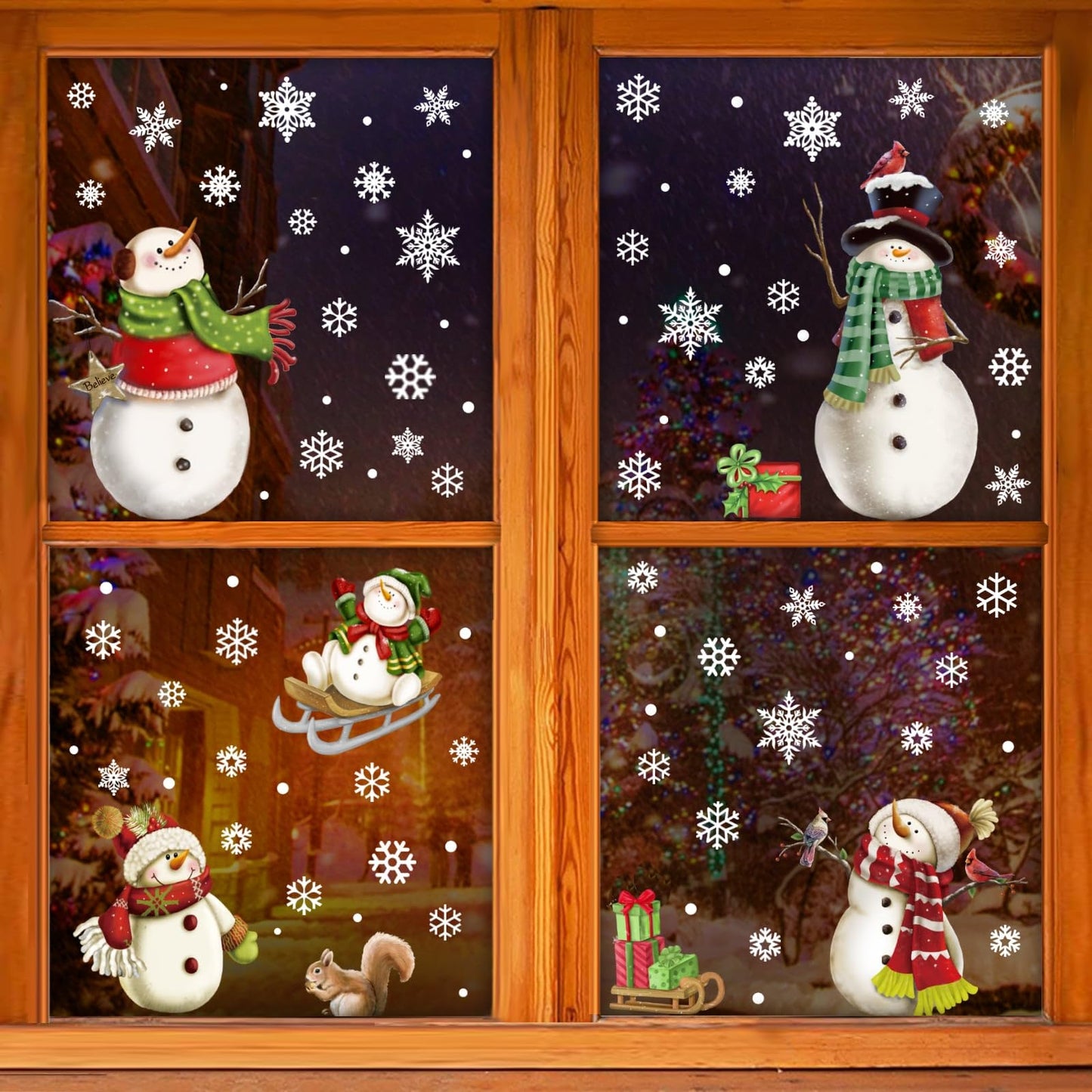 Christmas Window Clings，Snowflake Stickers，Snowman Decals，Stickers for Windows Glass，Winter Window Cling，Christmas Decorations Holiday
