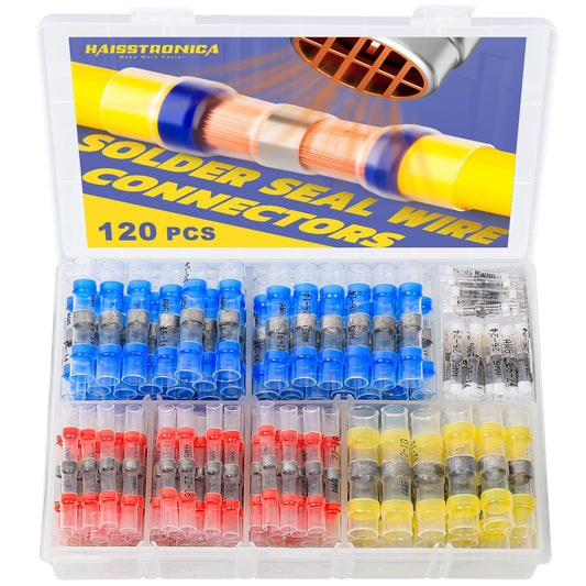 330PCS Solder Seal Wire Connectors-haisstronica Marine Grade - Heat Shrink Butt Connectors-Self Solder for Electrical,Stereo(30Yellow 80White 110Red 110Blue)