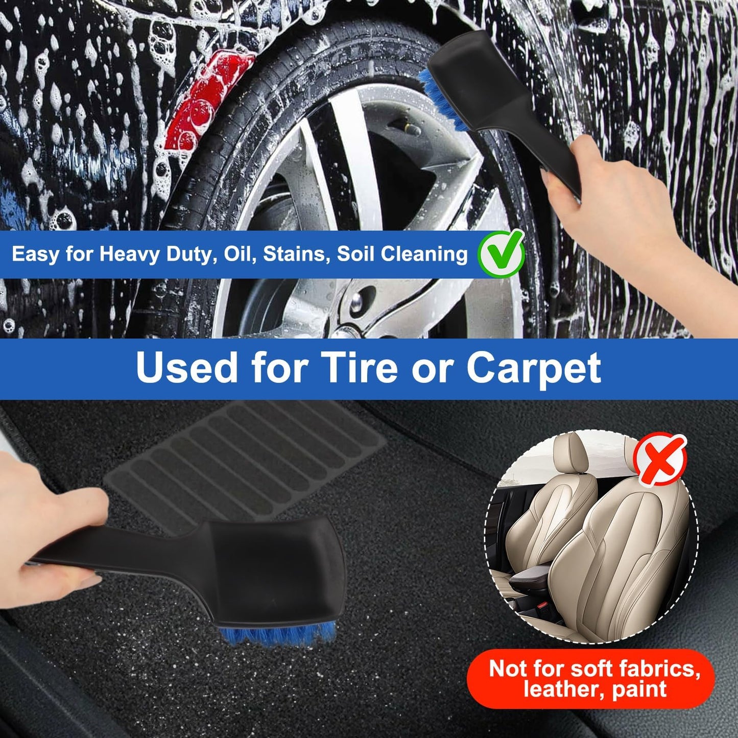Wheel Rim Tire & Carpet Cleaning Brush Set, Soft & Stiff Bristle Wash Cleaning Supplies Kit for Car All Exterior Surface and Car Interior Cleaning Brush for Car Truck SUV RV Motorcycle (Blue)