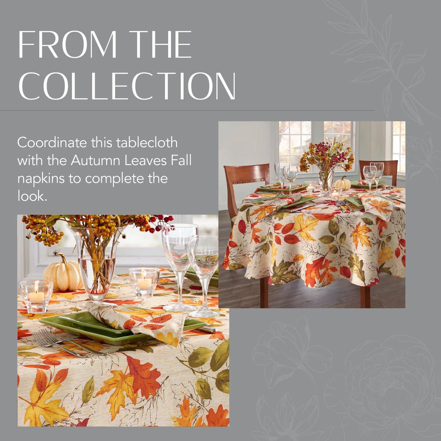 Elrene Home Fashions Autumn Leaves Fall Printed Wrinkle Resistant Tablecloth, Holiday Table Cover for Formal or Everyday Use, 70" Round