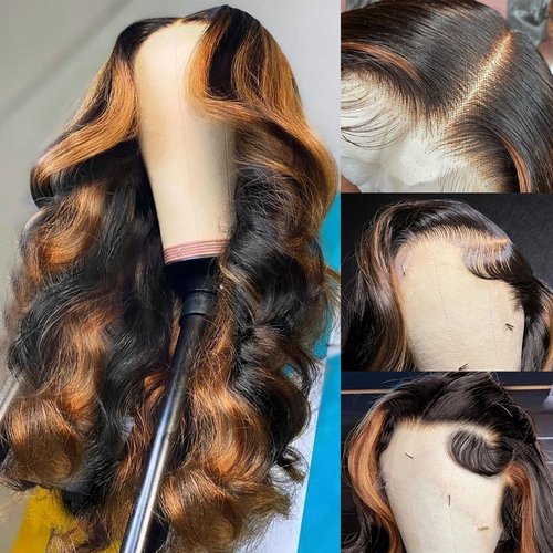 BAIICS Honey Brown Lace Front Wigs Human Hair Pre Plucked with Natural Hairline 9x6 Glueless Wigs Human Hair 1B/30 Highlight body wave lace front wigs human hair 30 Inch…