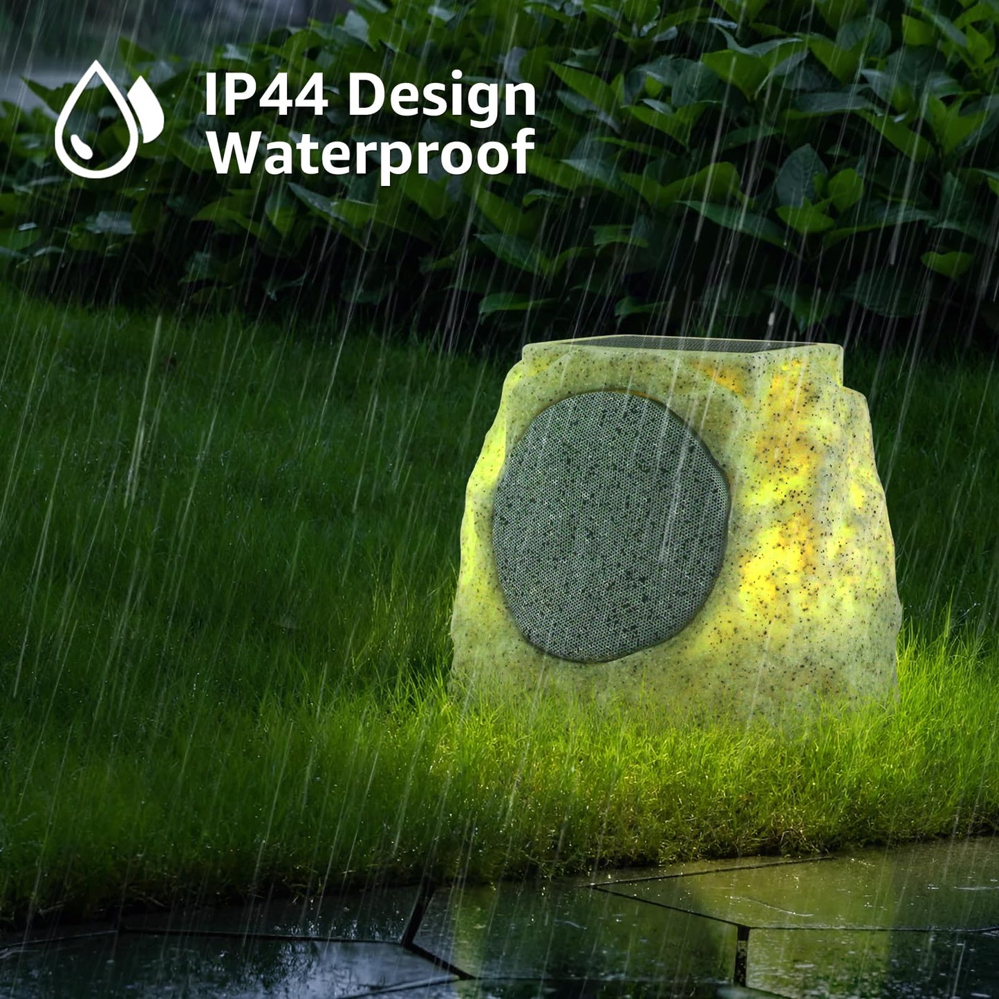 NiceBuy Solar Rock Speakers Outdoor Water-Resistant 2-Pack Solar Powered Rock Speaker with Lights RGB and TWS Pair for Patio Outside Garden BBQ Deck