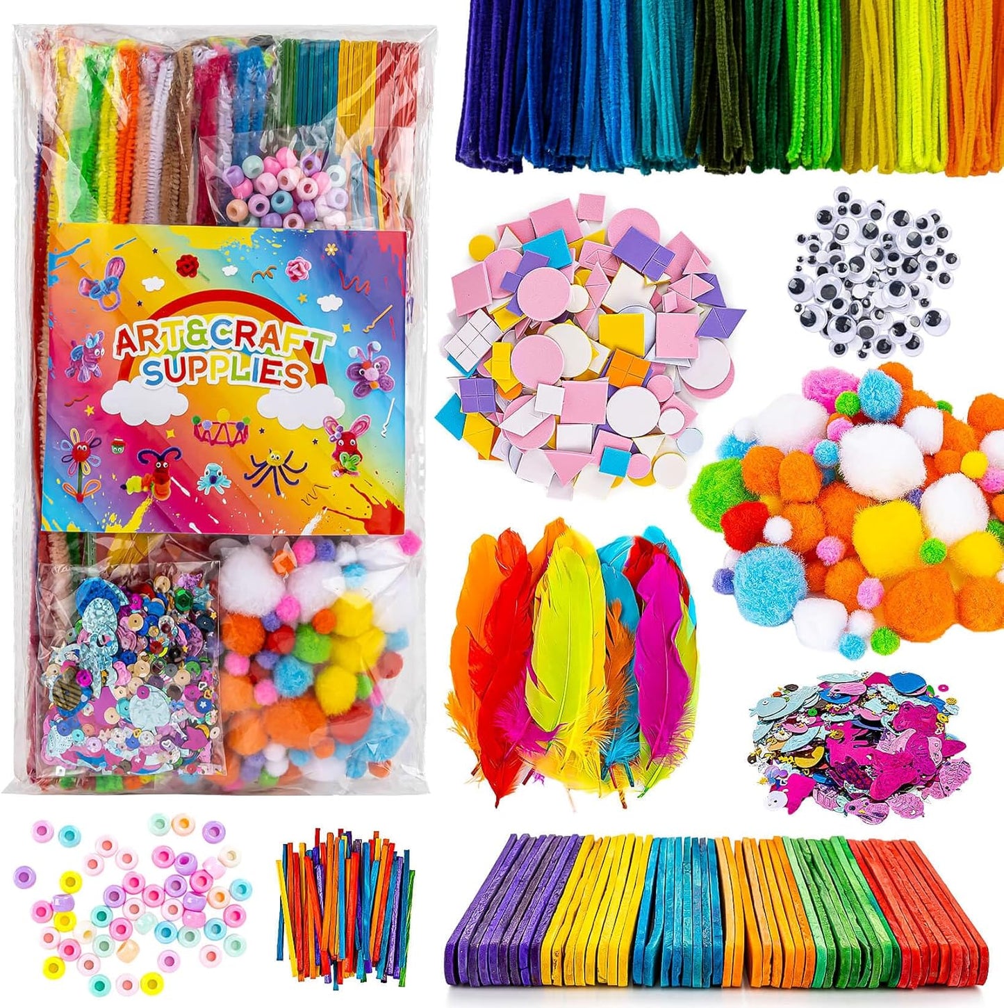 RAINFLOW Arts & Crafts Supplies - Craft Kit,Supplies & Materials Set for School,Classroom,Family, Party, DIY, Art Creation, Holiday Decoration