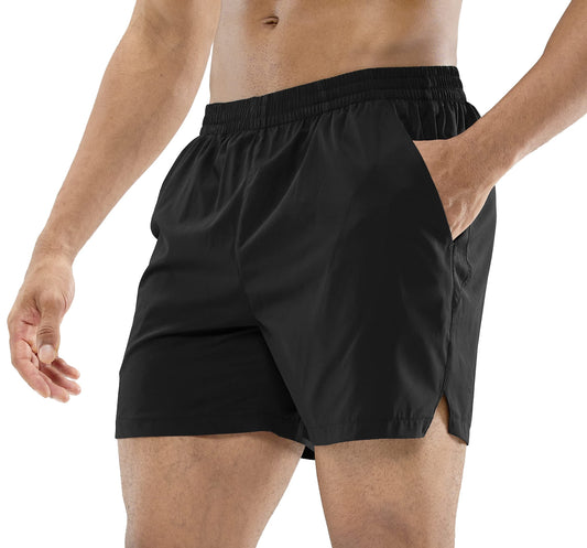 MIER Men's Workout Running Shorts Quick Dry Active 5 Inches Shorts with Pockets, Lightweight and Breathable, Black, M