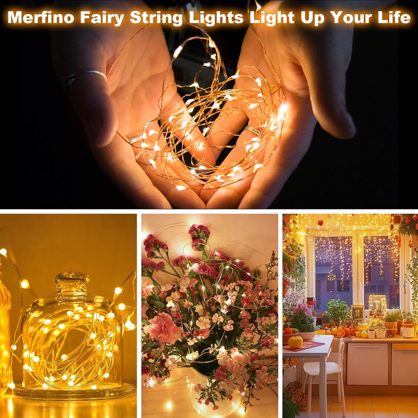 10 Pack Fairy Lights Battery Operated - 3 Speed Modes, 7Ft 20 LED String Twinkle Lights, Waterproof Copper Wire, Mini Firefly Light for Mason Jars Vases Christmas Decor, Warm White