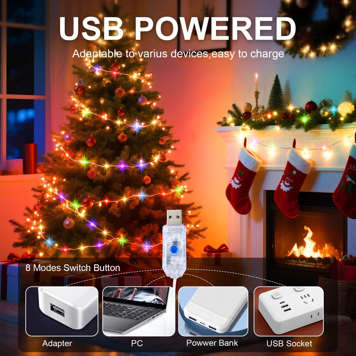 1Pack USB Plug in Fairy String Lights,16ft 50 LED Copper with Remote and Timer, 8 Modes Waterproof Twinkle String Lights Battery Powered for Bedroom Indoor Party Wedding Christmas Decoration