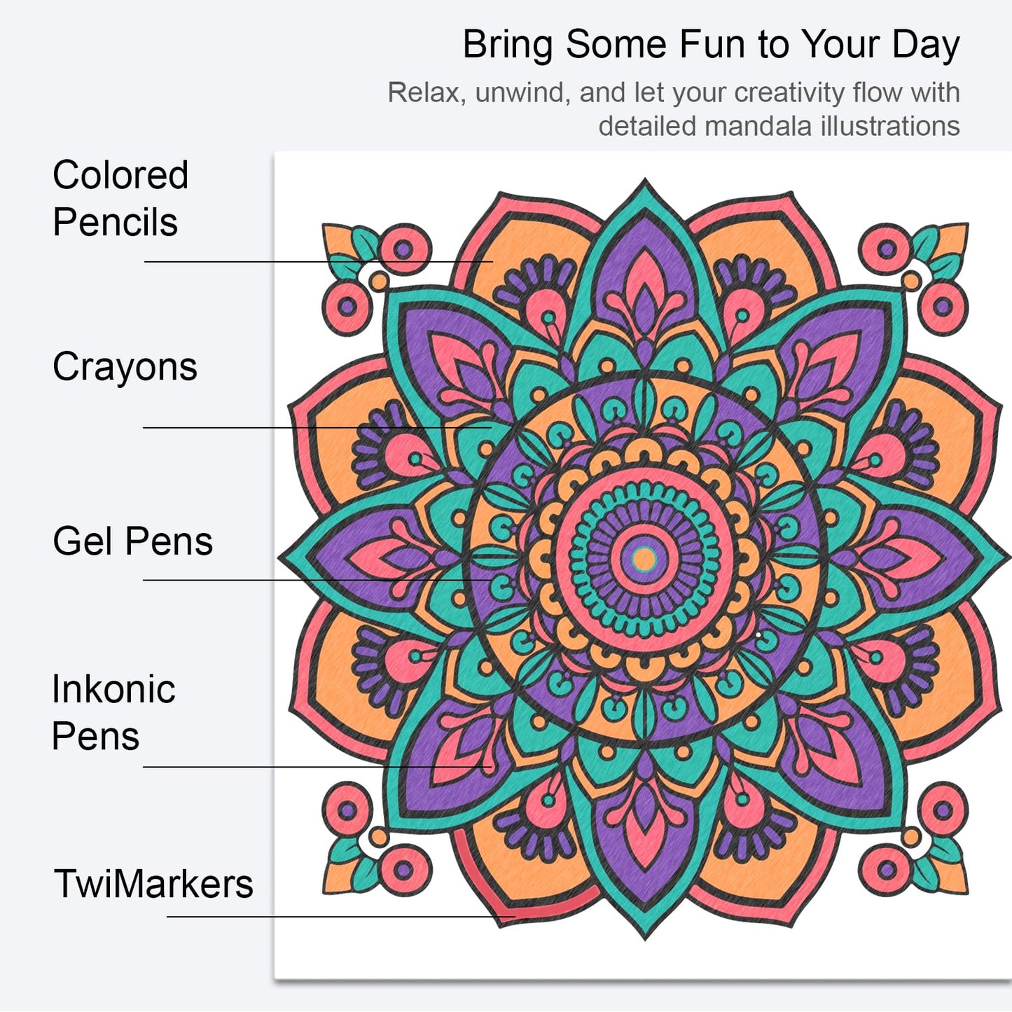 Adult Coloring Book, 72 Sheets Coloring Books for Adults Relaxation, 6.4 x 6.4 Inch, 110lb/150gsm Mandala Designs with Detachable Pages, Art Essentials for Calmness, Self-Reflection.