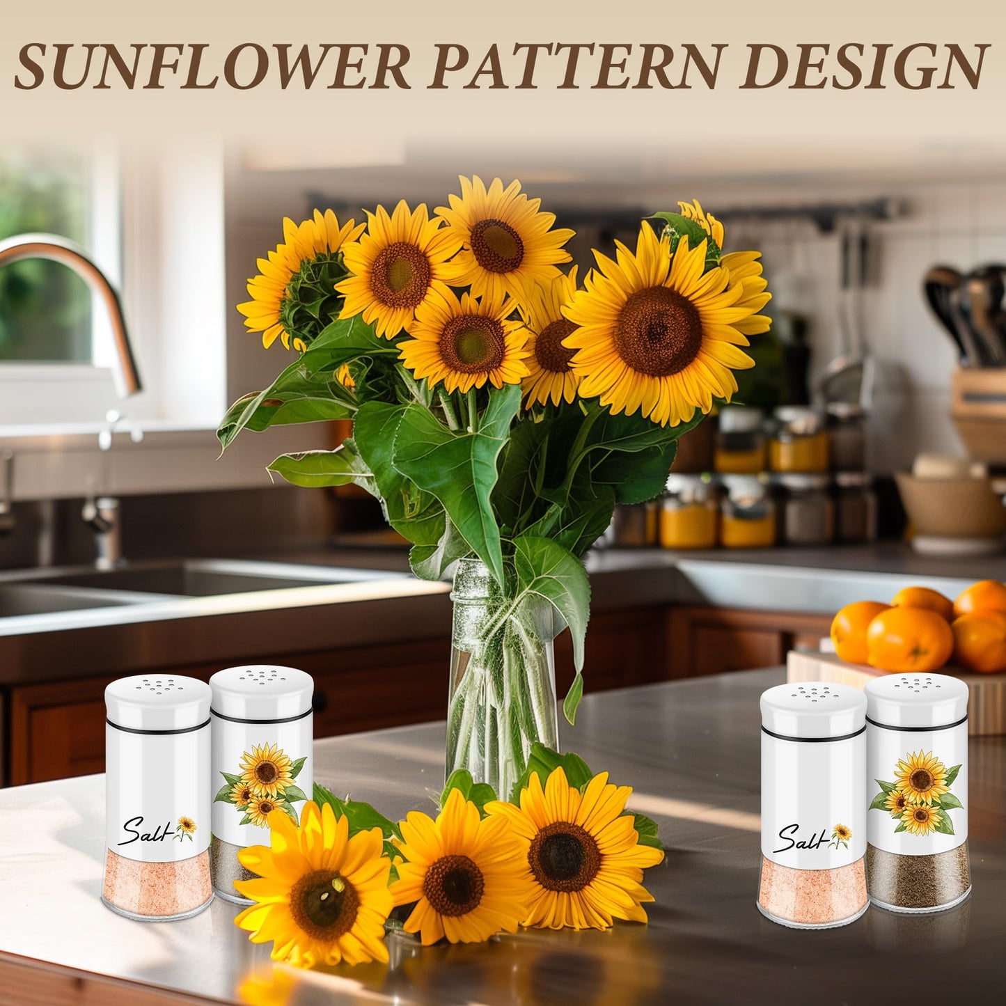 Sunflower Salt and Pepper Shakers Set - 5 oz Farmhouse Cute Kitchen Decor and Accessories Sunflower Gifts for Salt Shakers Glass Cooking Table,Housewarming,Thanksgiving,Christmas