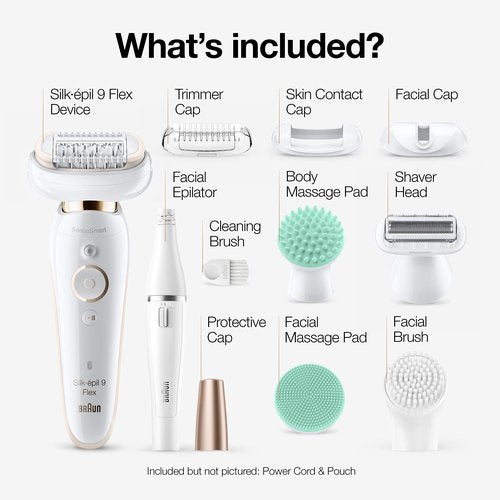 Braun Epilator Silk-épil 9 Flex 9-300 Beauty Set, Facial Hair Removal for Women, Hair Removal Device, Shaver & Trimmer, Cordless, Rechargeable, Wet & Dry, FaceSpa
