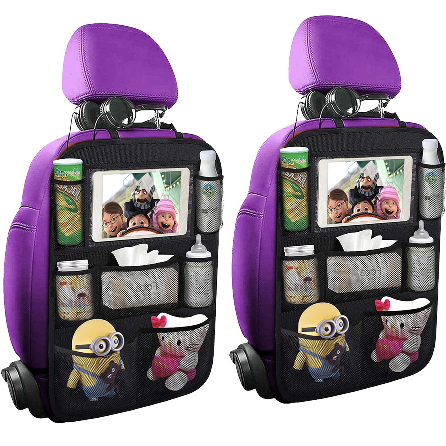 ONE PIX Backseat Car Organizer Mats Back Seat Organizers and Storage Bag with Touch Screen Tablet Holder for Kids Toddlers Car Seats, Travel Accessories, Road Trip Essentials Kids