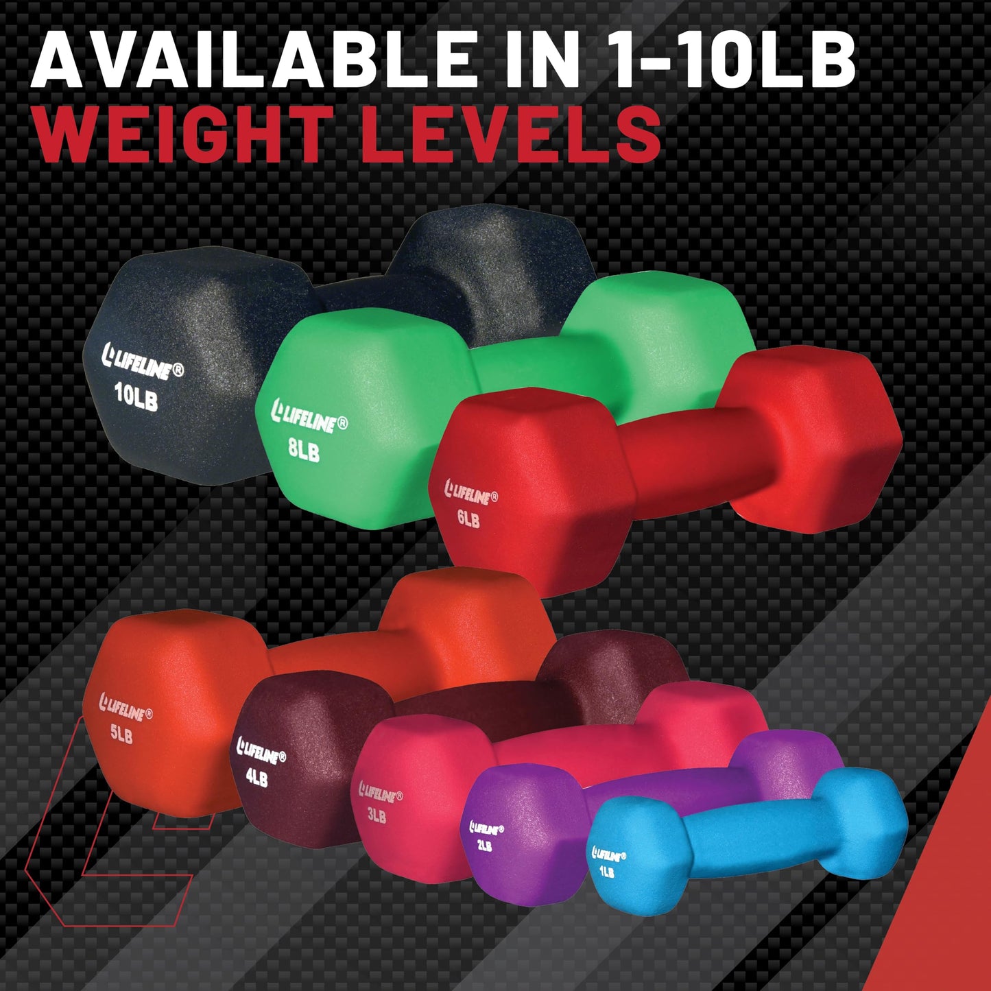 Lifeline Fitness Neoprene Dumbbell Weights – Premium Individual Hand Weights – Multiple Weight Options Available
