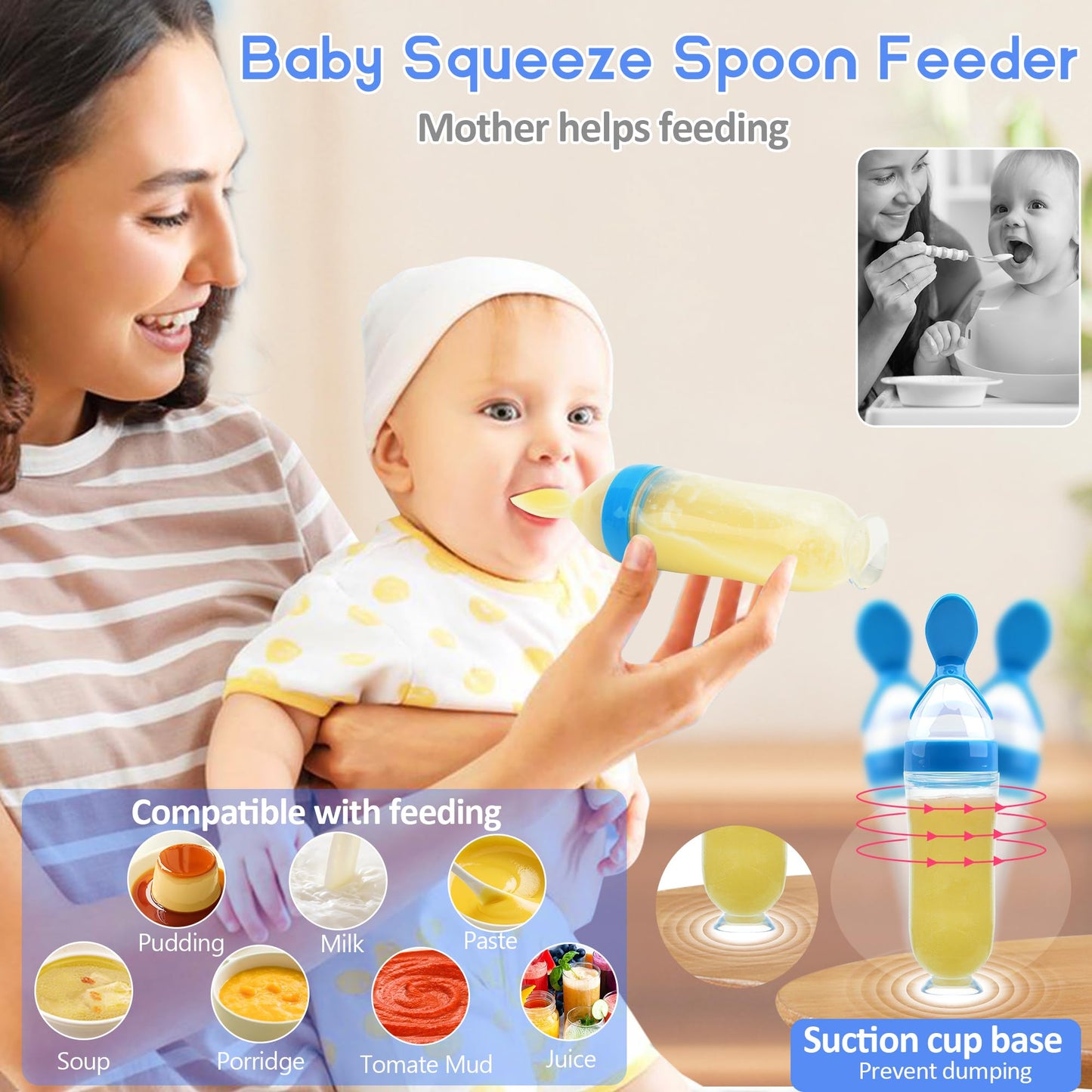 WAJIAYON Baby Fruit Feeder Pacifier | Infant Food Feeder Pacifier & Food Dispensing Spoon | Fresh Fruit Teethers for Babies | Silicone Feeder Baby,Mesh Feeder Shower Gifts for Boys and Girls(Blue)