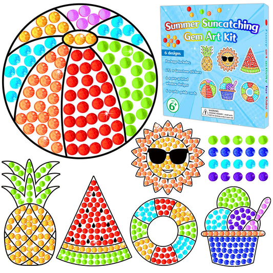 Qyeahkj 6pcs Summer Arts and Crafts Kits Suncatcher Easy Art Craft for Kids Children Teenagers at 4-12 DIY Fun Sun Fruit Diamond Painting Kits for Girls Boys Ages 3 4 5 6 8 10 12