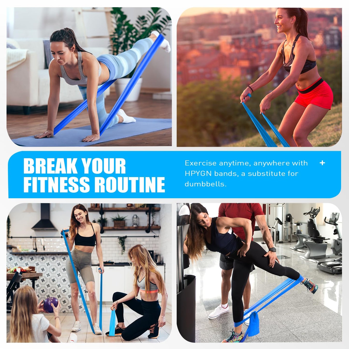 HPYGN Exercise Bands, Resistance Bands for Working Out Women and Men, Physical Therapy, Yoga, Pilates, Rehab, Fitness, Strength Training Starter Set Suitable for Home Workouts or The Gym Workouts