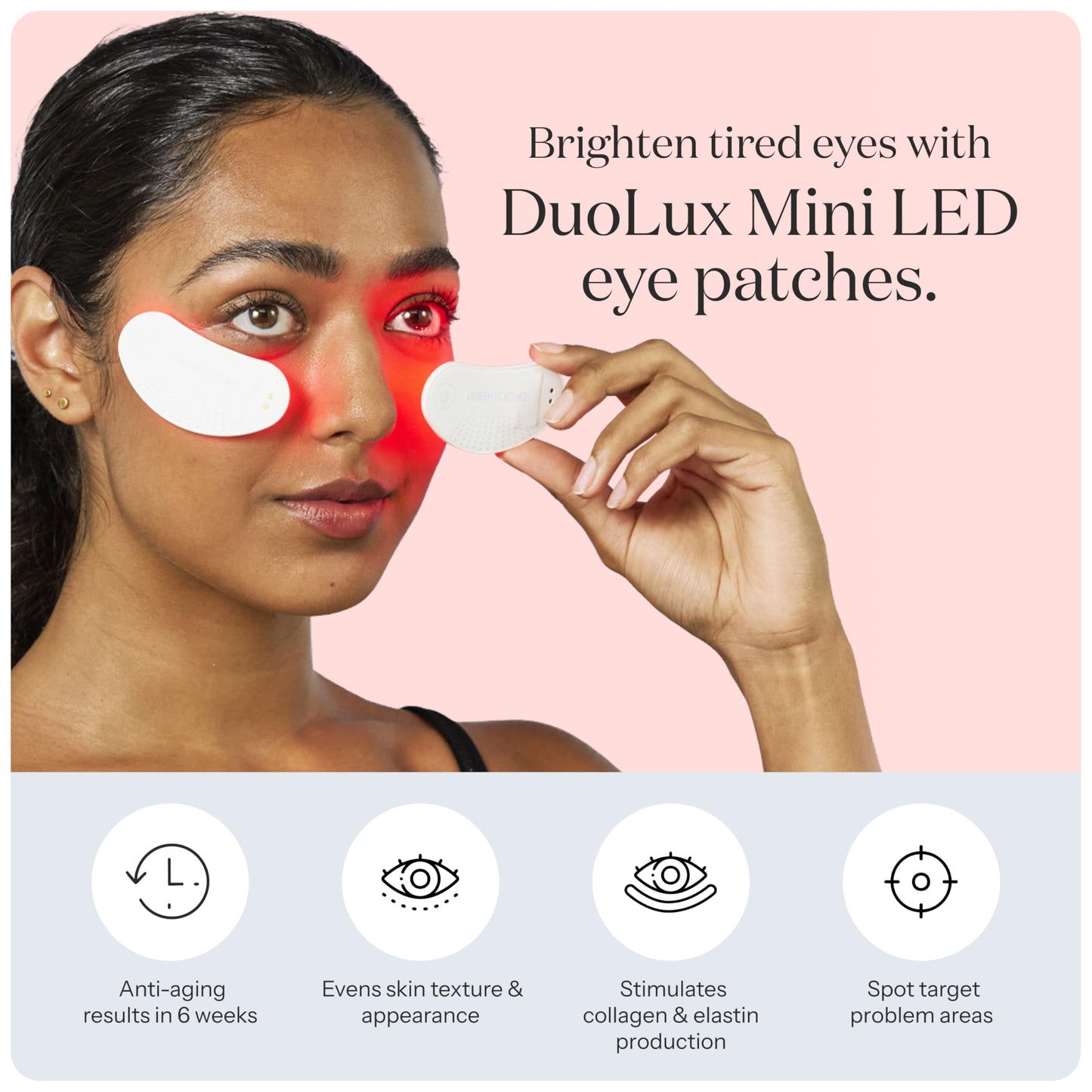 SmoothSkin Under-Eye Red Light Therapy Device, LED Eye Patches with 24 Hydrocolloids, for Dark Circles, Wrinkles & Puffiness