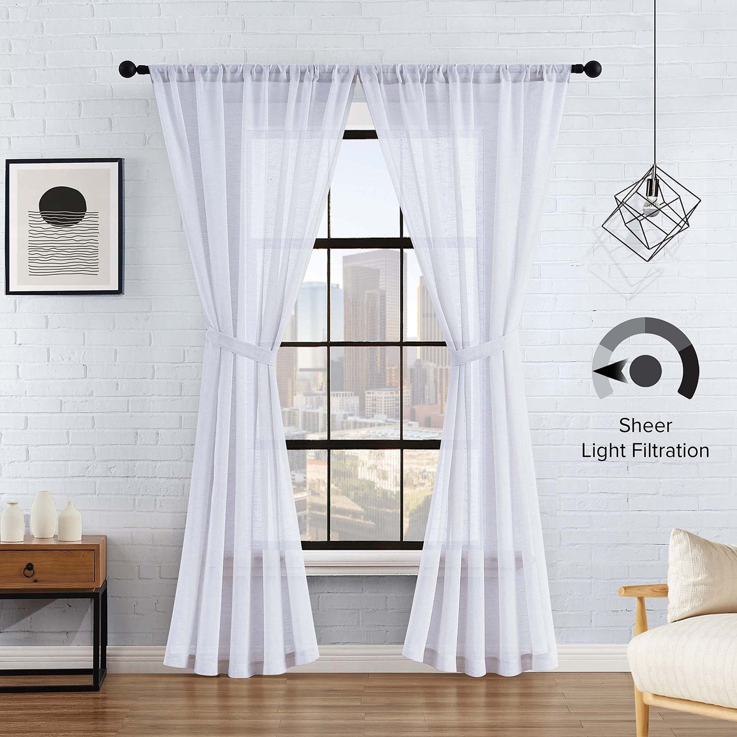 Lucky Brand - Onyx Textured Sheer Curtain | Window Panel Curtains | Lightweight Drapes | Set of 2 Panels with 2 Tiebacks | Sheer | Rod Pocket Header | Measures 52" x 84" | White