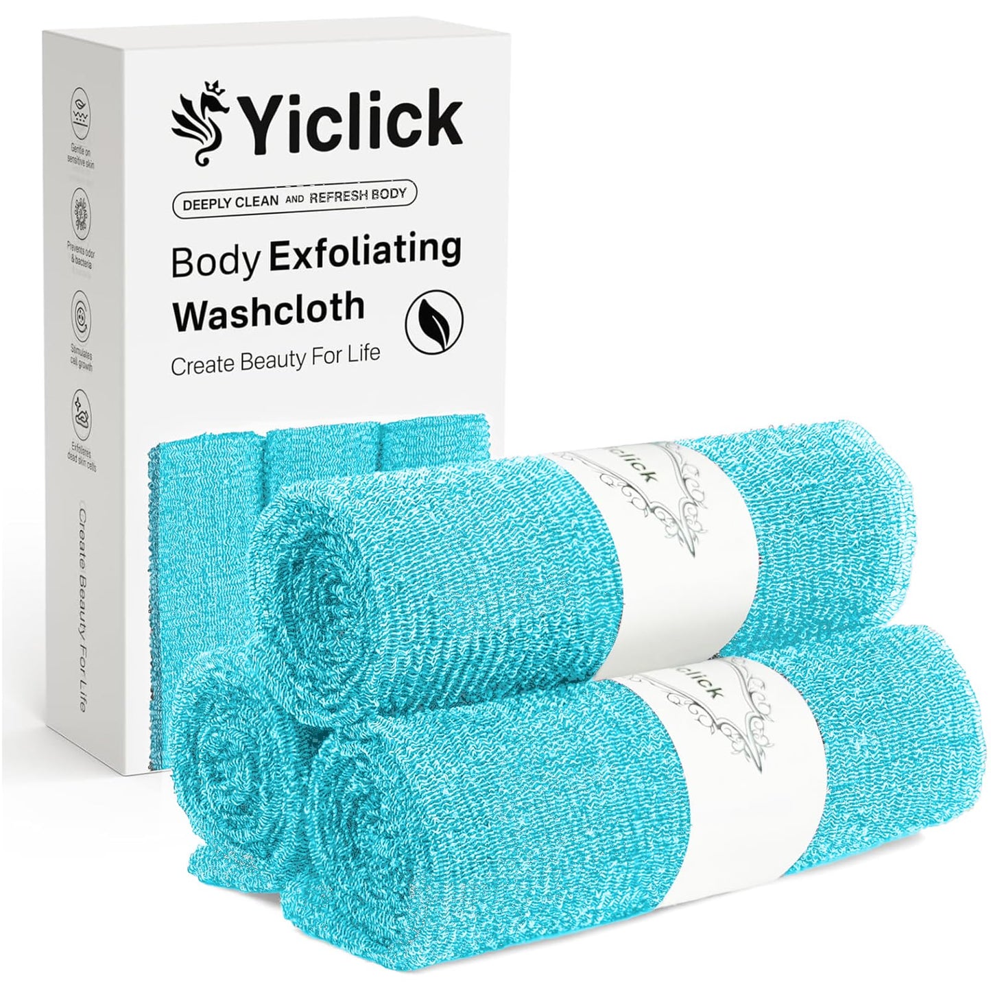 Yiclick Exfoliating Washcloth Towel [3 Pack], Japanese Exfoliating Bath Wash Cloth for Body Exfoliation, Korean Back Scrubber Washer for Shower, African Net Sponge Brush Loofah Exfoliator (Grey)