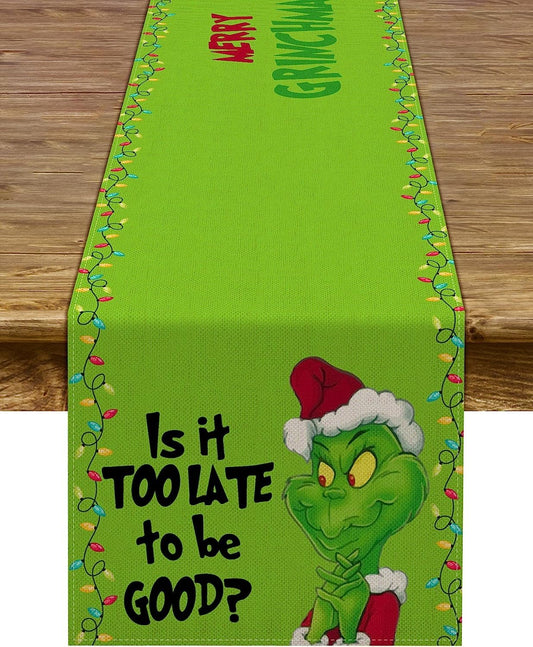 Merry Christmas Table Runner Green Xmas Buffalo Plaid Check Winter Holiday Party Decoration Fireplace Kitchen Dinning Home Decor 72Inches Long