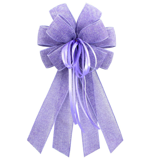 anshome Large Purple Burlap Bow for Wreath, Easter Farmhouse Burlap Fabric Wreath Bow for Front Door Decor Spring Purple Tree Topper Ornament Decorative Bow with String for Wedding Holiday Party