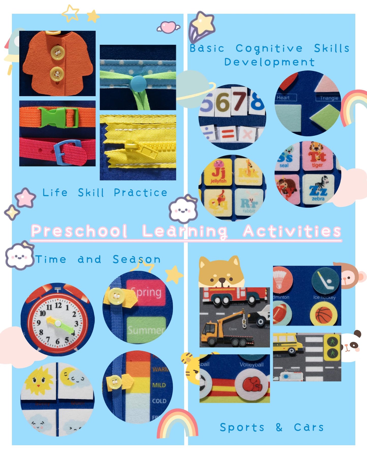 Busy Board Montessori Toys for 1 2 3 4 Year Old Girl Busy Book for Toddlers Preschool Learning Book for Fine Motor Skills, Sensory Toys for Autism Kids, Birthday Valentines Gifts for Boy 1-3 -Blue