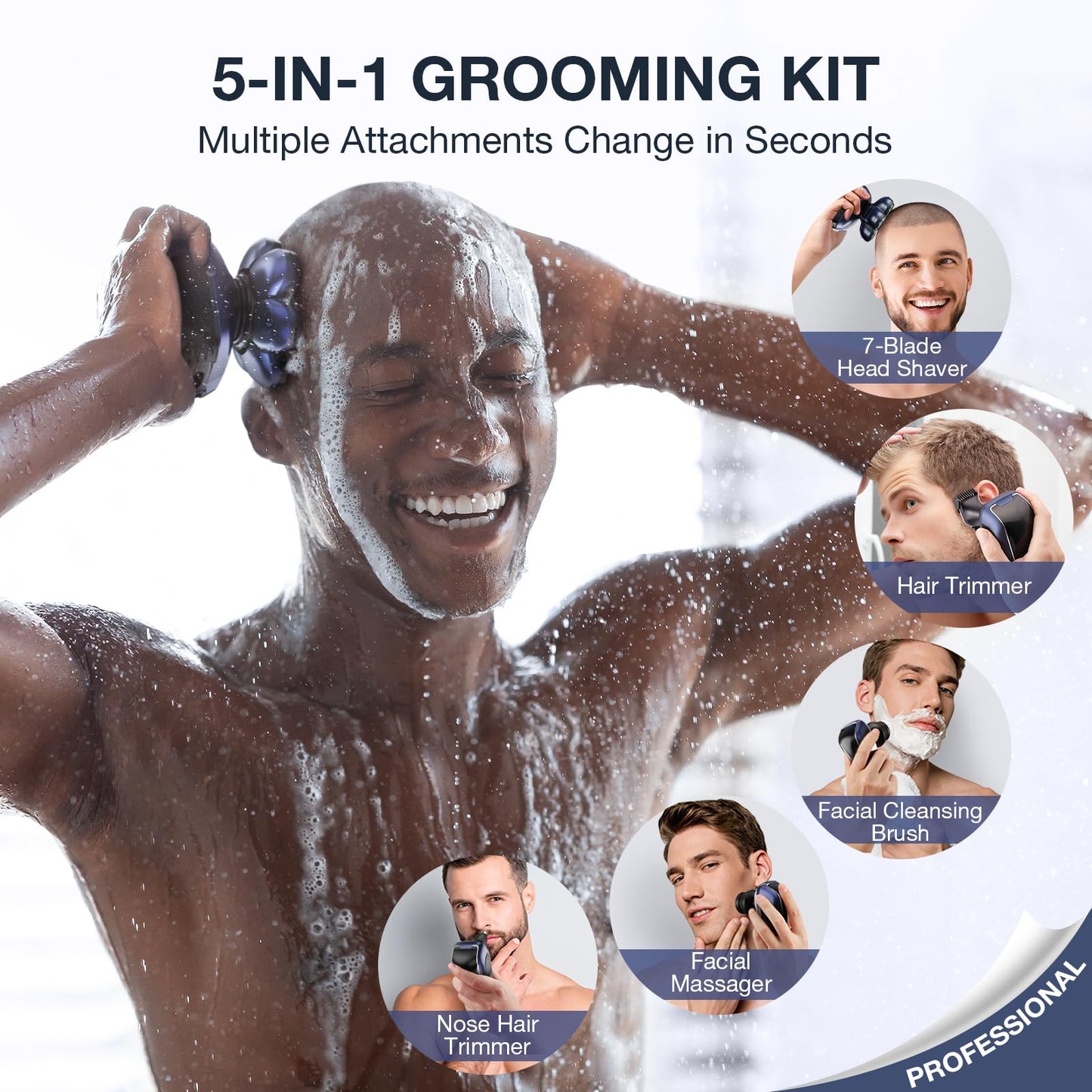 Head Shaver 7D, Wyklaus Head Shavers for Bald Men, Head Electric Razor with Nose Hair Trimmer, Waterproof Wet Dry Mens Grooming Kit
